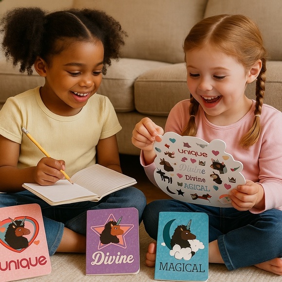 Afro Unicorn Notebook Trio + 2 Sticker Books Bundle - Picture 3 of 5